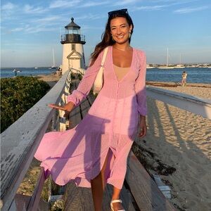 EXPRESS ROCKY BARNES LILAC SWISS DOT SHEER BUTTON FRONT KIMONO DRESS